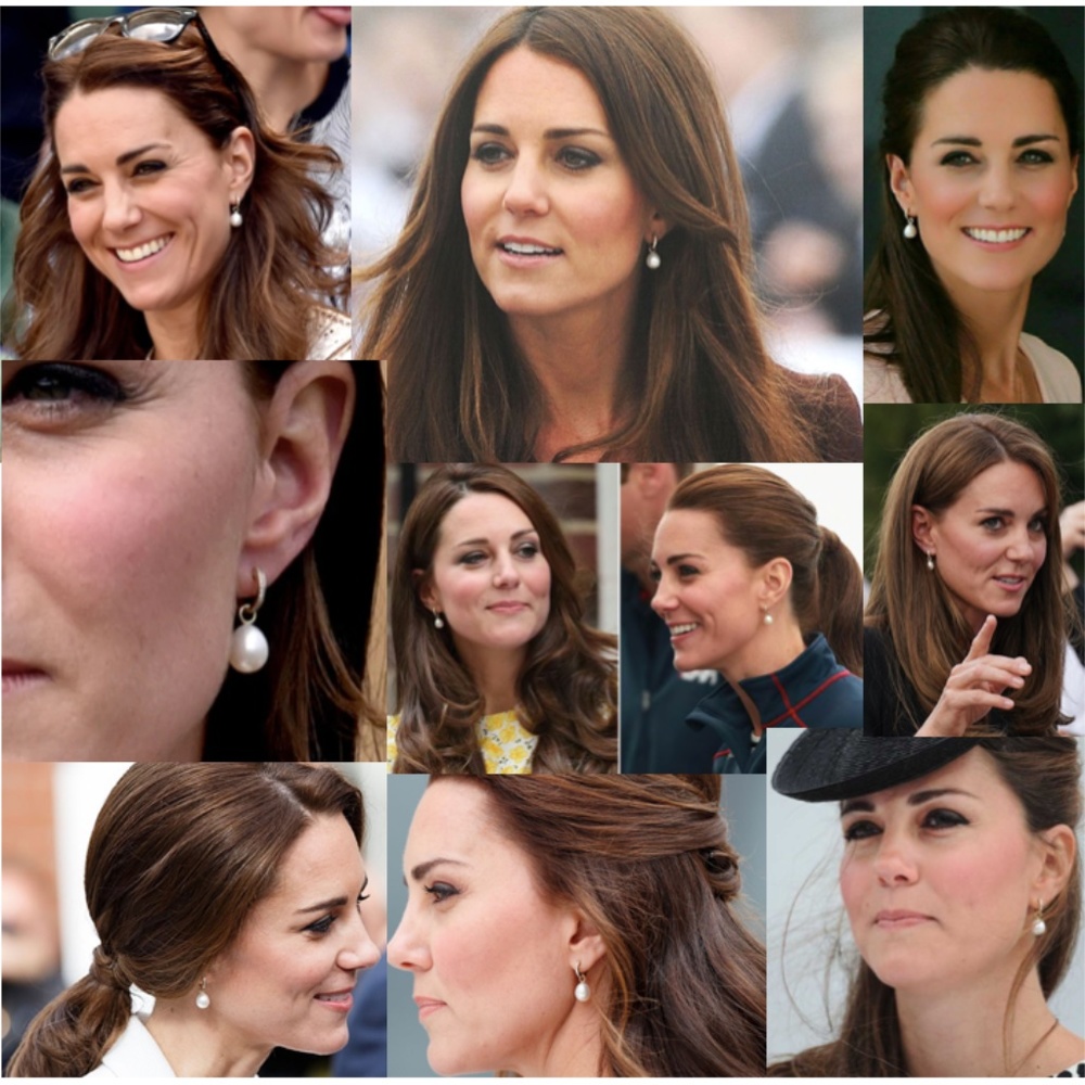 Kate Middleton Handmade Replica Earrings, Gold Rhinestone Hoops & Real Pearls - Picture 2 of 13